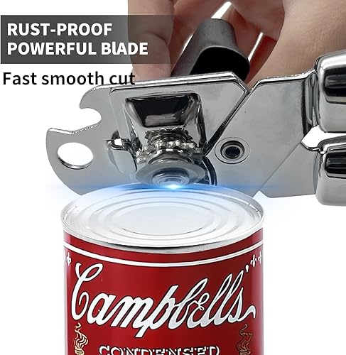 Miniatura 6 de Safring Abrelatas manual con imán, abrelatas de acero inoxidable de mano resistente, borde liso de hoja afilada, mango cómodo, abrelatas con