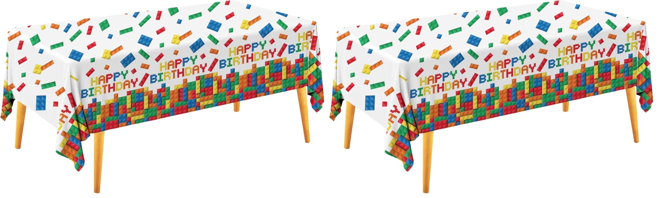 Gatherfun Building Block Tablecloth, Plastic Table Cover for Building Block Themed Kids Birthday Party, 3 PCS, 54'x108' (Pack of 2)
