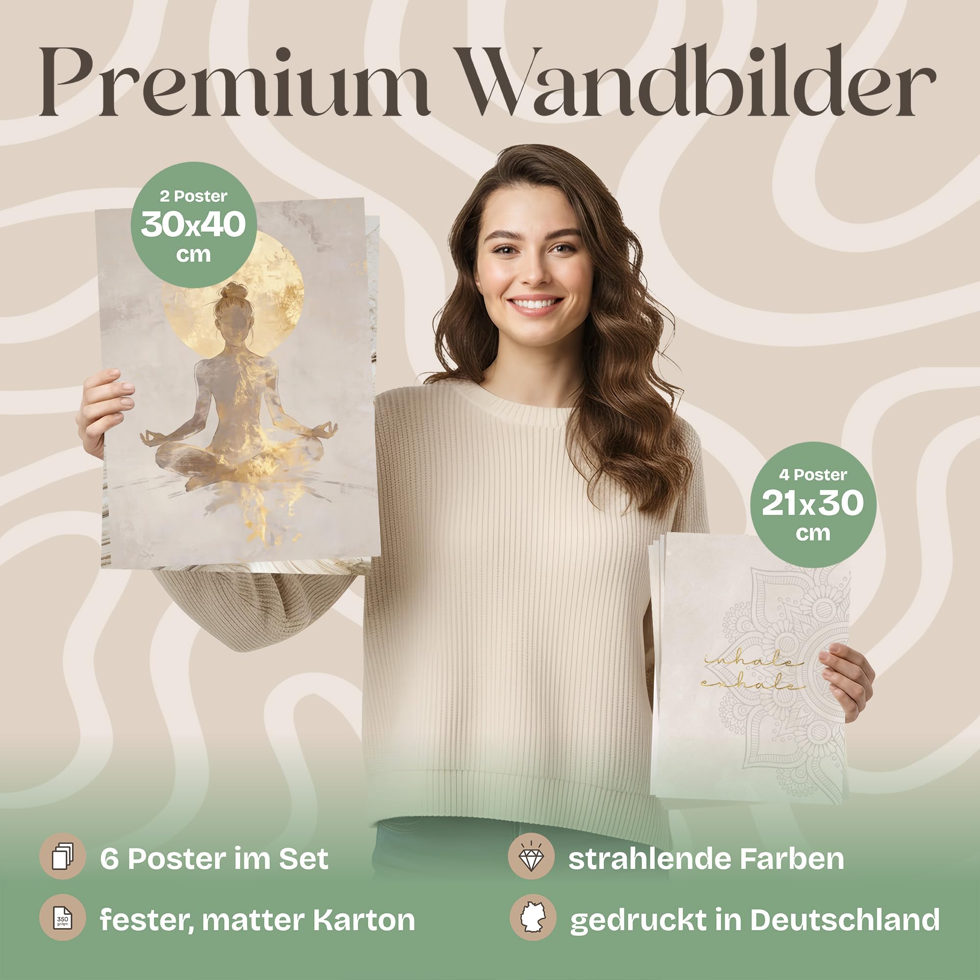 ARTFAVES® Poster Set - Yoga Spirit - Gallery Wall Bilderwand Wohnzimmer, Schlafzimmer - 6 moderne Wandbilder Abstrakt, Kunst, Meditation, Spirituell - ohne Bilderrahmen