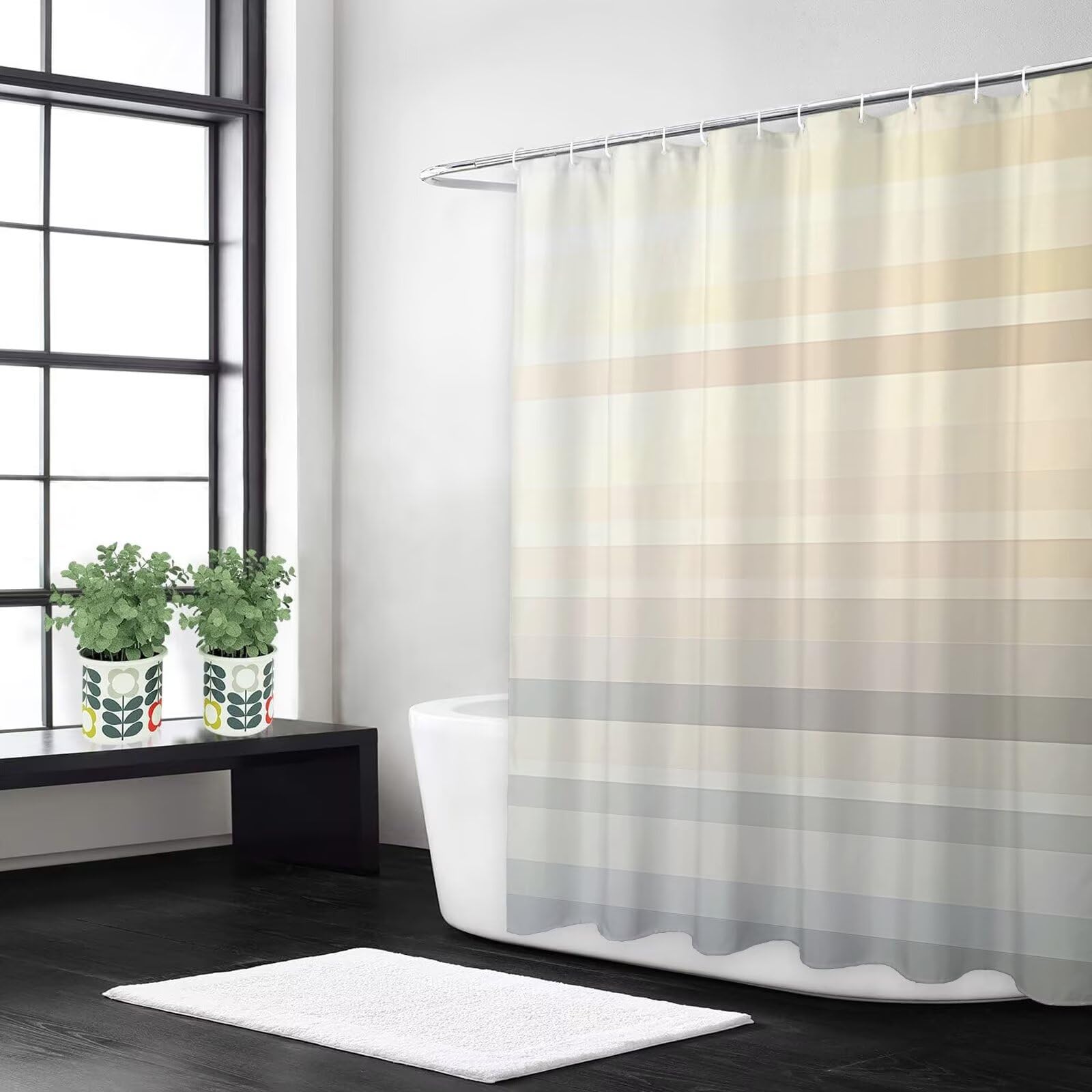 Rideau de douche crème 90x180 en tissu polyester avec 12 crochets