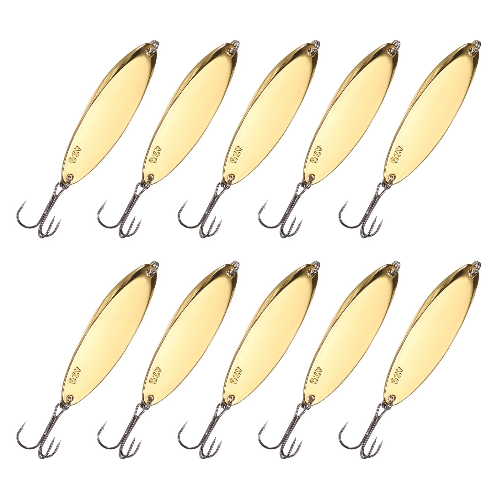 YELARXI Fishing Spoons Lures, Metal Saltwater Treble Trout Lures Jigging Spoon with Treble Hooks Casting Spinner Baits 10 Pcs & 1 1/2oz & Gold - Fitting for (Freshwater/Salmon/Bass/Trout)