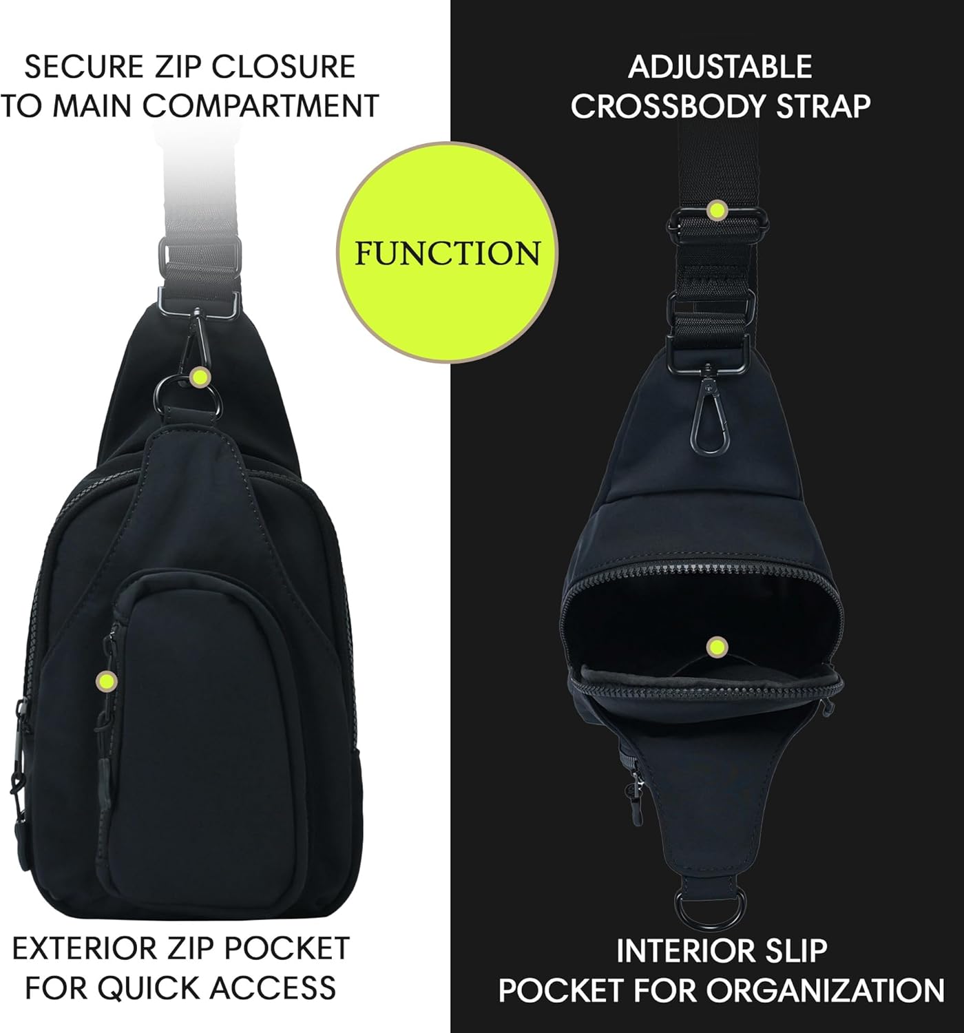 MMS Brands Antik Kraft Tasha Nylon Crossbody Sling (Black) | Unisex Crossbody Bag with 16-20" Strap | Nylon Sling Bag | 7in x 2.5in x 12.5in |