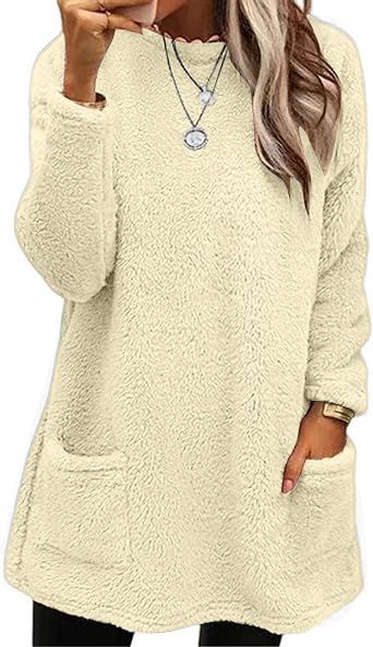Tatumaie بلوزات الشتاء للنساء سترة الراحة للقلق قمصان طويلة الأكمام Crewneck عارضة دافئة لطيف قمم طويلة