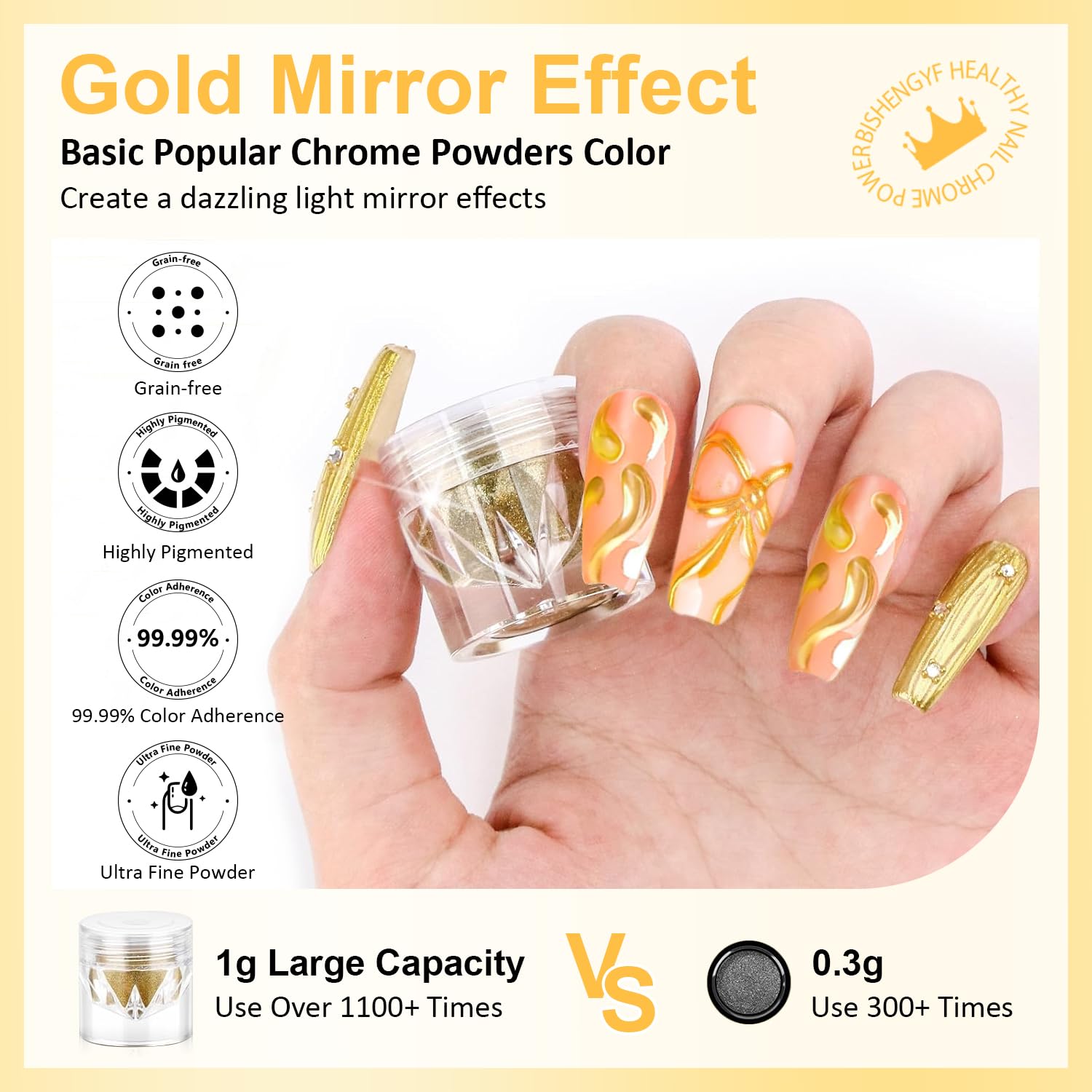 BISHENGYF Gold Chrome Nail Powder, Metallic Holo Nail Chrome Powder - Image 2