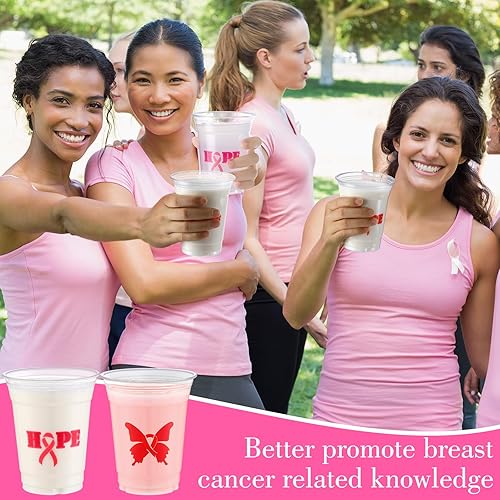 Miniatura 5 de 200 vasos de plástico para concientización del cáncer de mama, vasos desechables a granel, vasos de plástico transparente de cinta rosa, vasos de