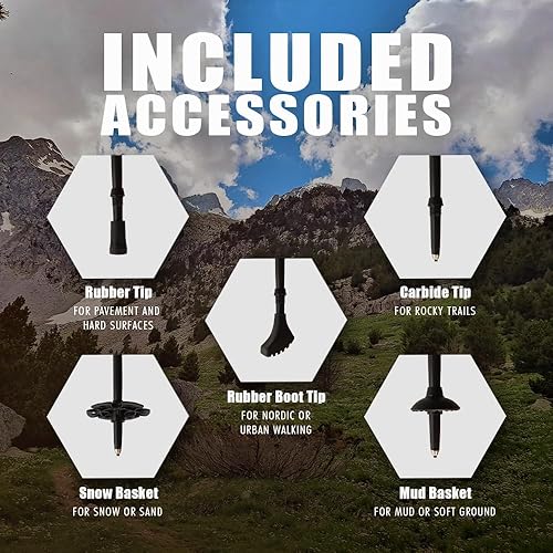 Miniatura 7 de Bastones de senderismo de fibra de carbono  Bastones de senderismo plegables ultraligeros con agarre de corcho, cierres rápidos de giro, longitud