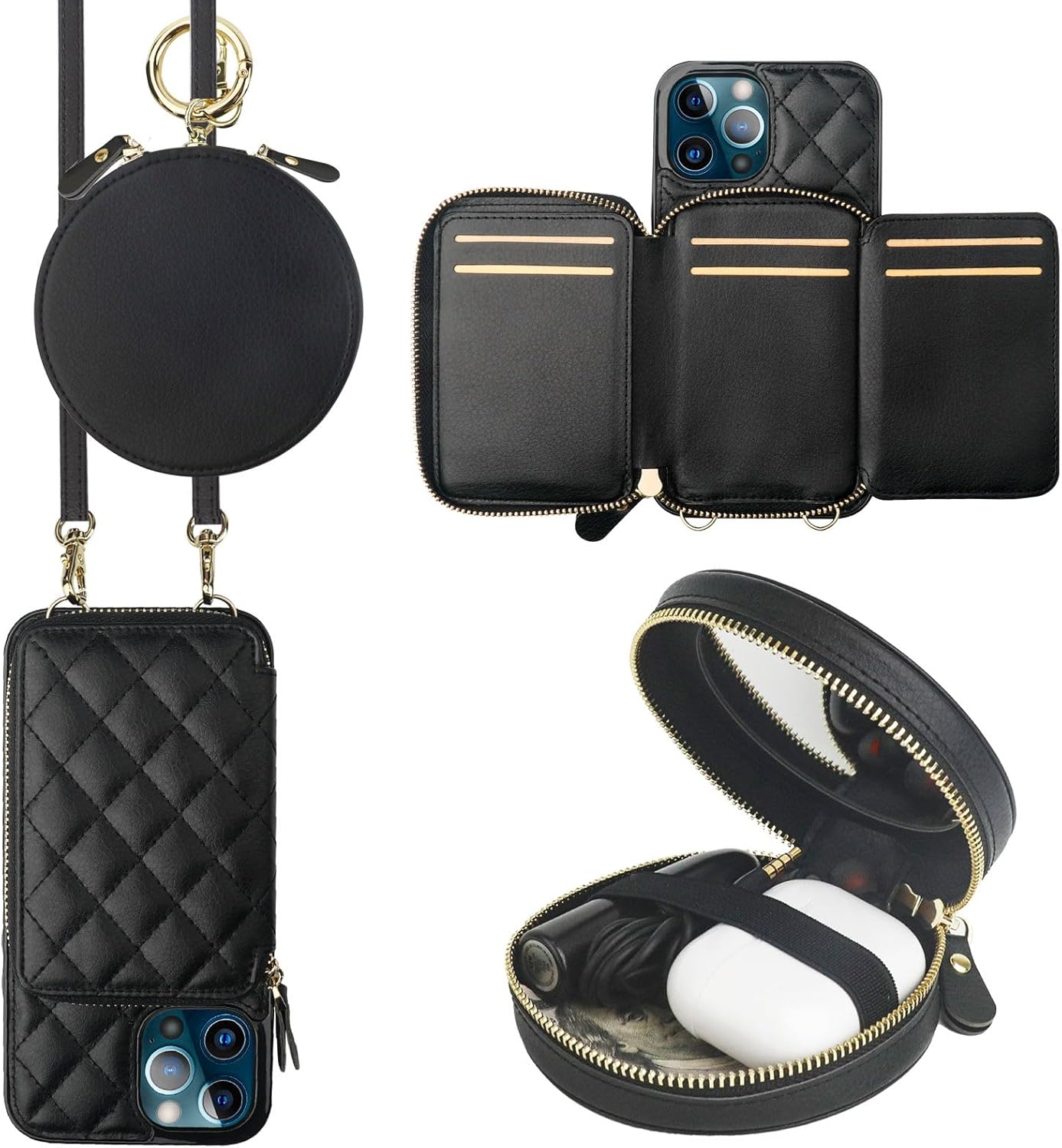 Bocasal A Stylish Crossbody Wallet Case for iPhone 13 Pro Max + A Mini Round Pouch Bag
