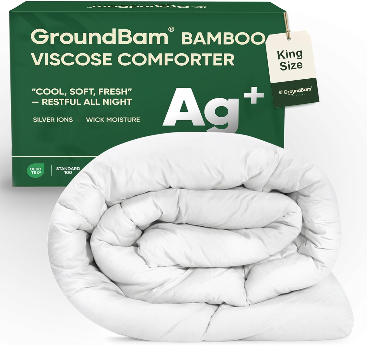 Cooling All-Season Down Alternative Comforter, Silver-Treated Lightweight Duvet Insert, Cool-to-The-Touch Bedding, 100% Bamboo Viscose Outer Cover - White, King