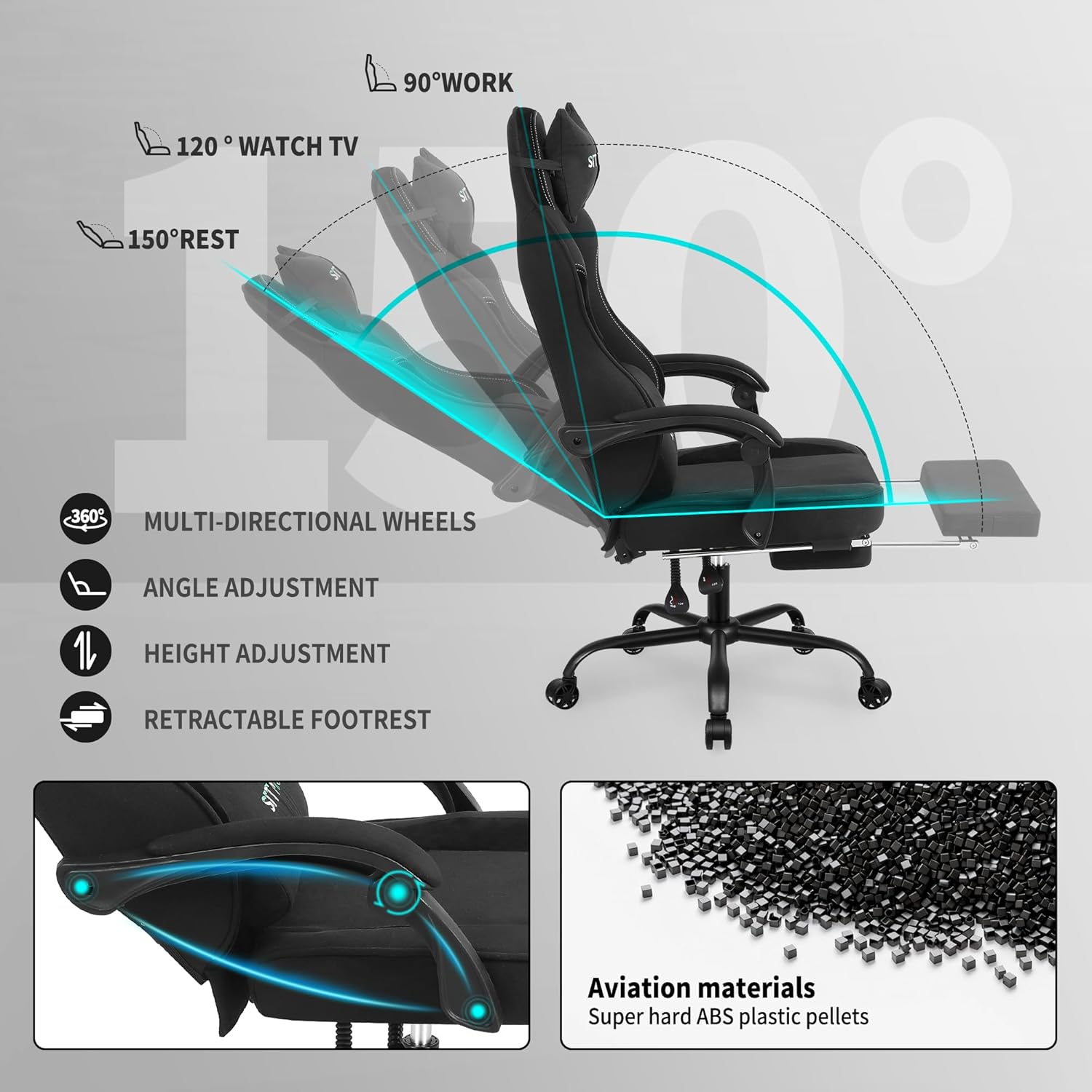 714LnHnnbnL._AC_SL1500_ Gaming Chair for Adults, Ergonomic High Back Computer Chair with Pocket Spring Cushion, Breathable Fabric, 360° Swivel, Adjustable Recline, Headrest & Lumbar Support, Heavy Duty Frame, 350LBS Capacity