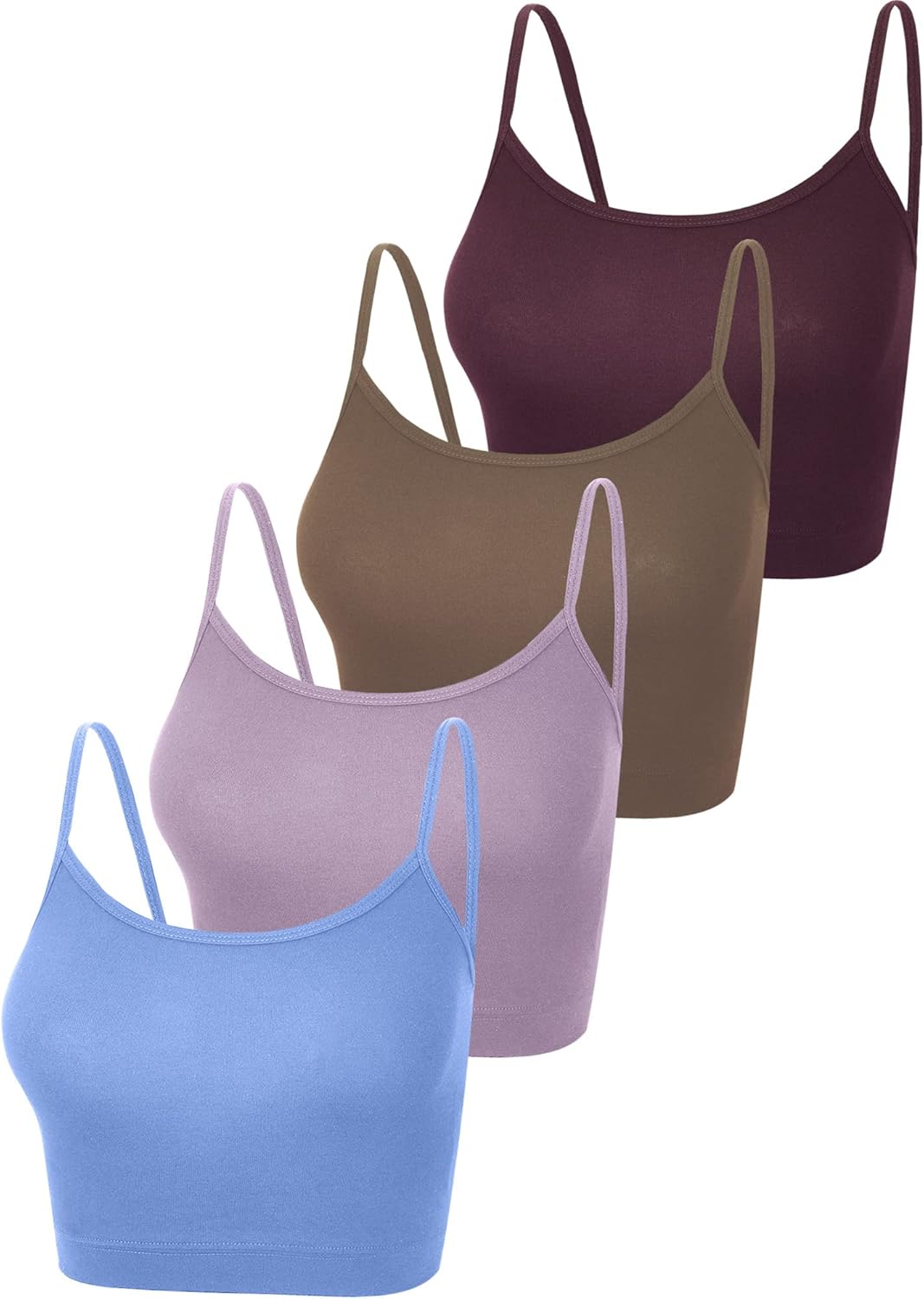 3 Pack Cropped Tank Tops for Women, Spaghetti Strap Crop Top Basic Sports Crop Cami Half Camisoles for Teen Girls Medium Pink, Coffee, Serenity, Marroon