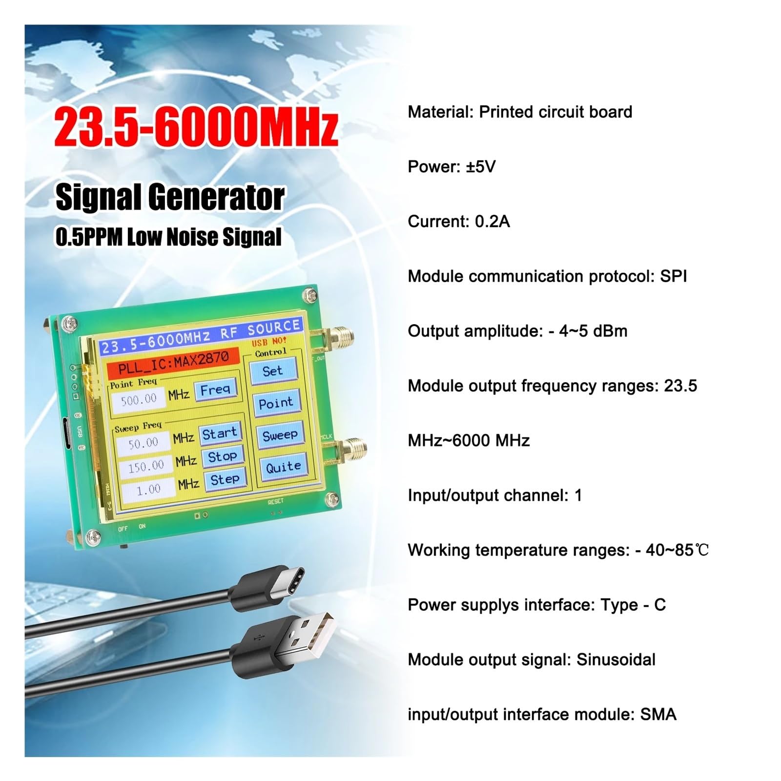 23,5-6000 MHz Signalgenerator 0,5 PPM Rauscharme Signalquelle Berührbarer Bildschirm PC-Softwaresteuerung PLL VCO