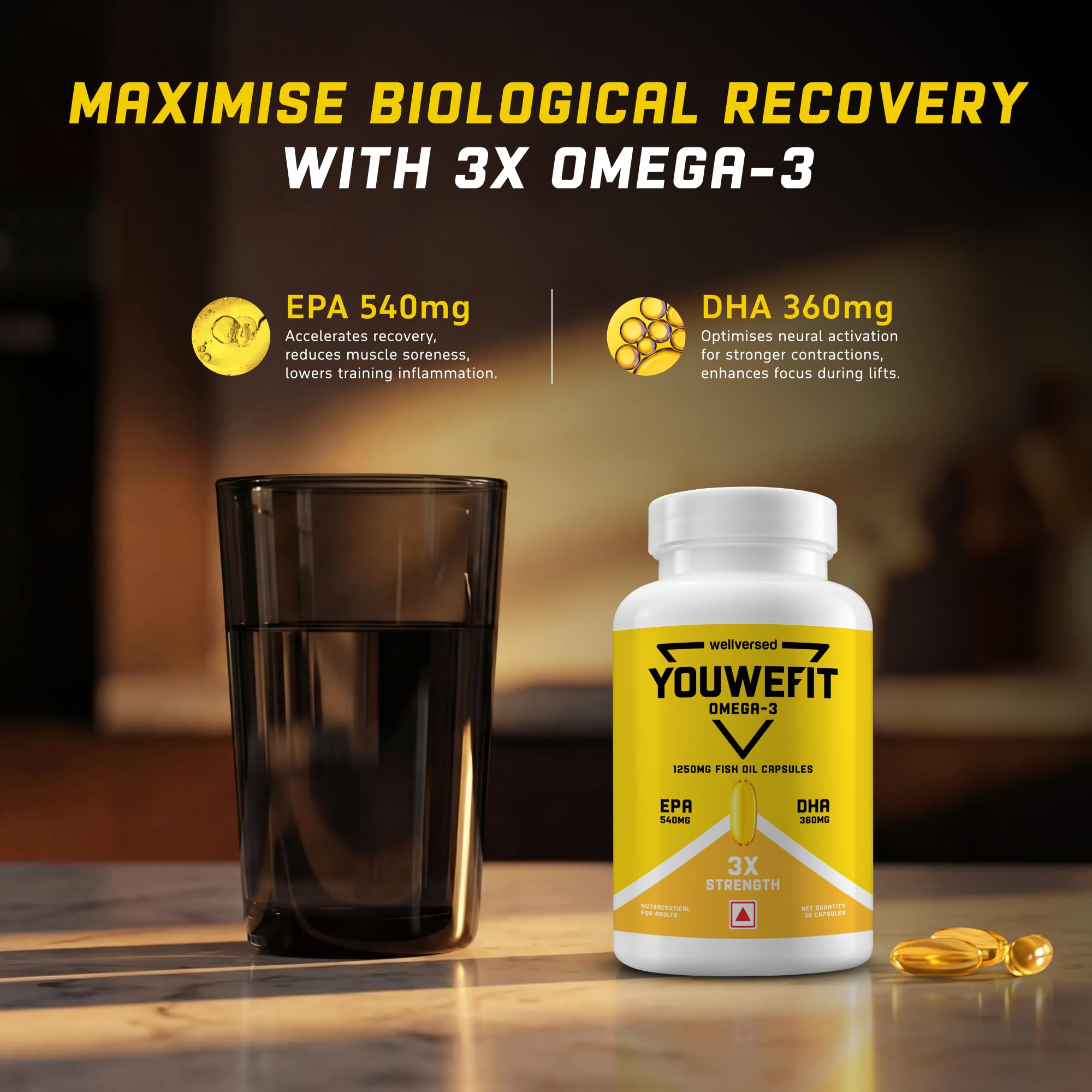 YouWeFit Triple Strength Omega 3 Fish Oil Capsules - 30 Soft Gels With 540mg EPA & 360mg DHA To Support Heart & Joint Health | Omega 3 Supplement 1250mg — Amazon image 2
