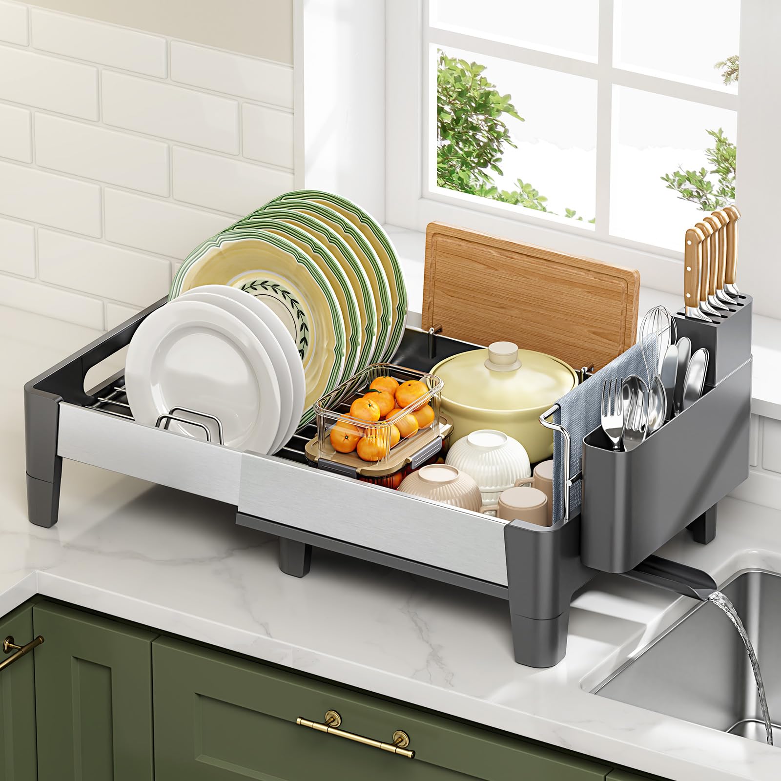 Urackify Expandable Dish Drying Rack, Rustproof Stainless Steel & Aluminum Global Recycled Standard Global Recycled Standard Global Recycled Standard