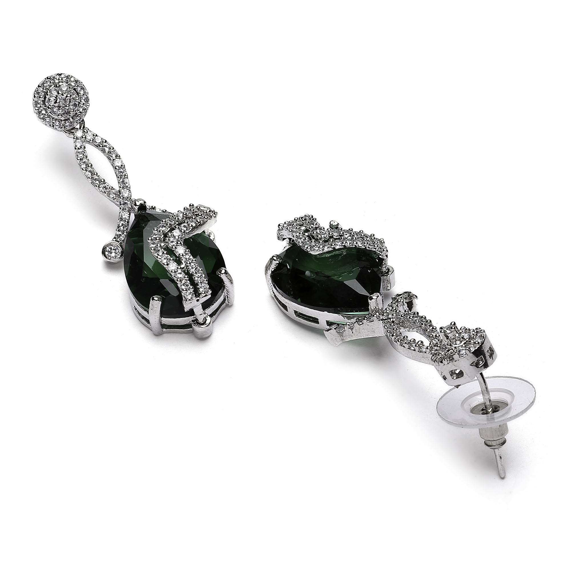 Rhodium-Plated American Diamond Drop Earrings
