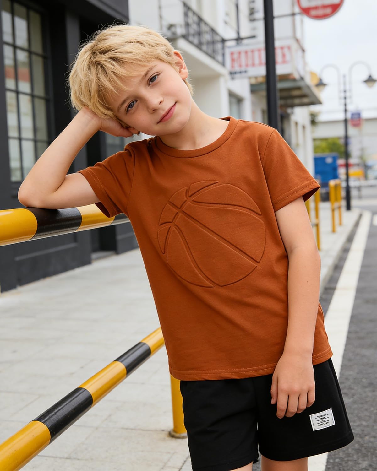 Boys 2 Piece Outfits Short Sleeve Basketball Pattern T-Shirt and Shorts Summer Clothes for Kids 5-12 Years