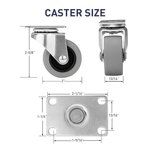 Miniatura 62 de Ruedas giratorias de 3.5 pulgadas, ruedas giratorias resistentes con freno, capacidad de carga de 1000 libras en total (2 frenos y 2 giratorios)
