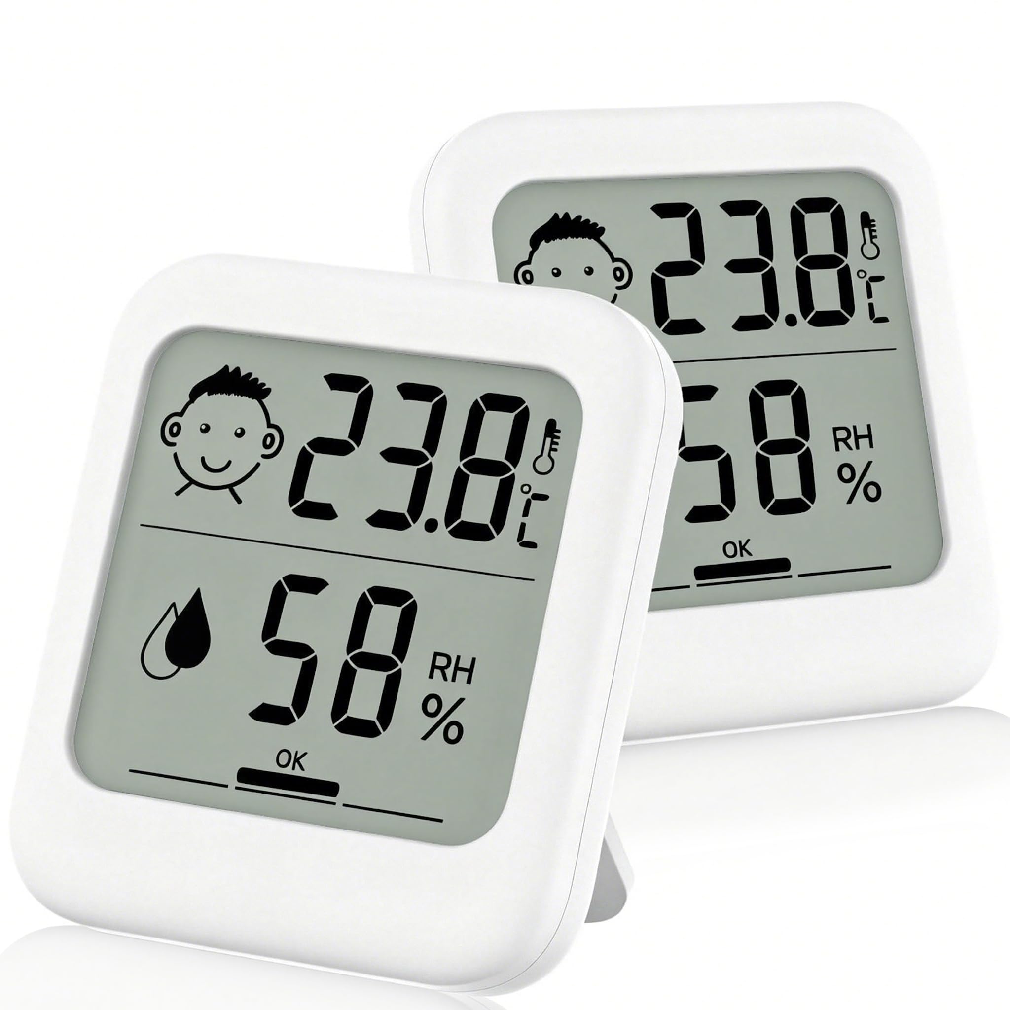 Piccolo igrometro digitale da interni, termometro ambientale, batterie AAA, monitor della temperatura e misuratore di umidità, per casa e ufficio, termometro confortevole per rettili (confezione da 2