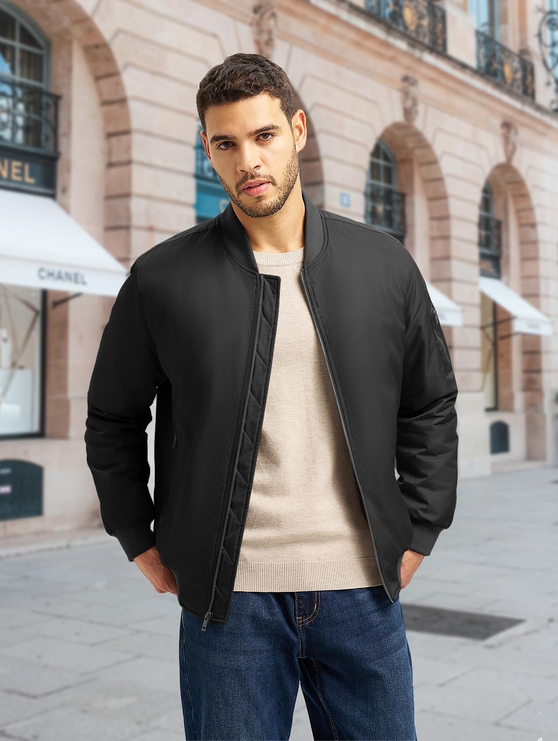 Gopune Men's Bomber Jacket Casual Fall Winter Warm Jacket Full Zip Padded Coats Outwear - Image 2
