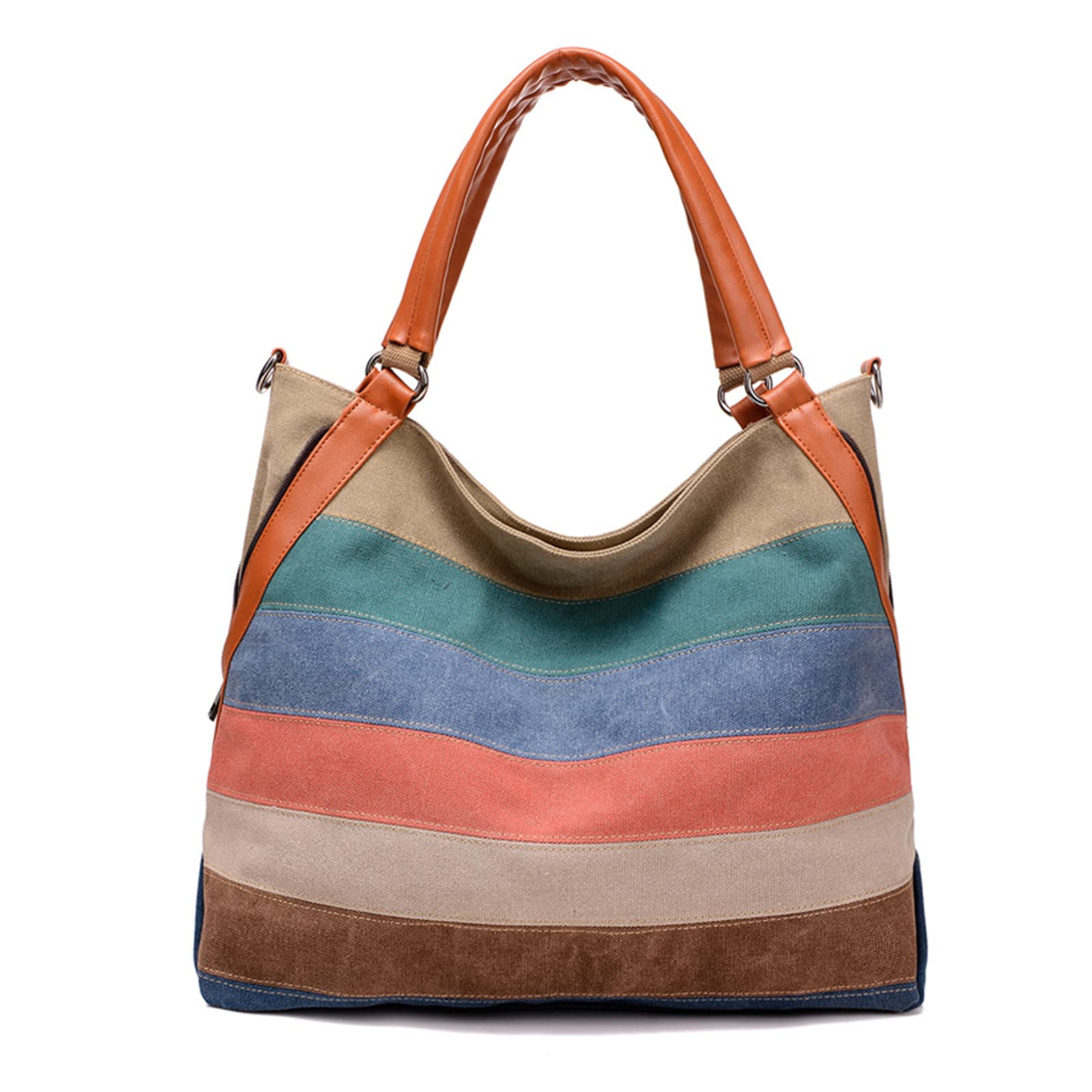 FANDARE Rétro Sacoche Toile Sac a Main Femme Sacs Cabas Portés Epaule Sac D'épaule pour Achats Fête École Voyage Crossbody Bag Rayé Multicolore A