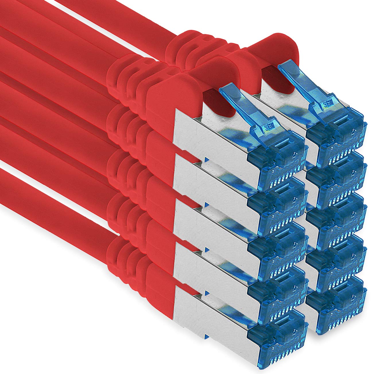 1aTTack.de Patchkabel – 10X 7,5m Ethernet, Netzwerk, Lan Kabel CAT6a (für Gigabit Netzwerke, Router, Switch, Modems mit RJ45 Eingang – rot)