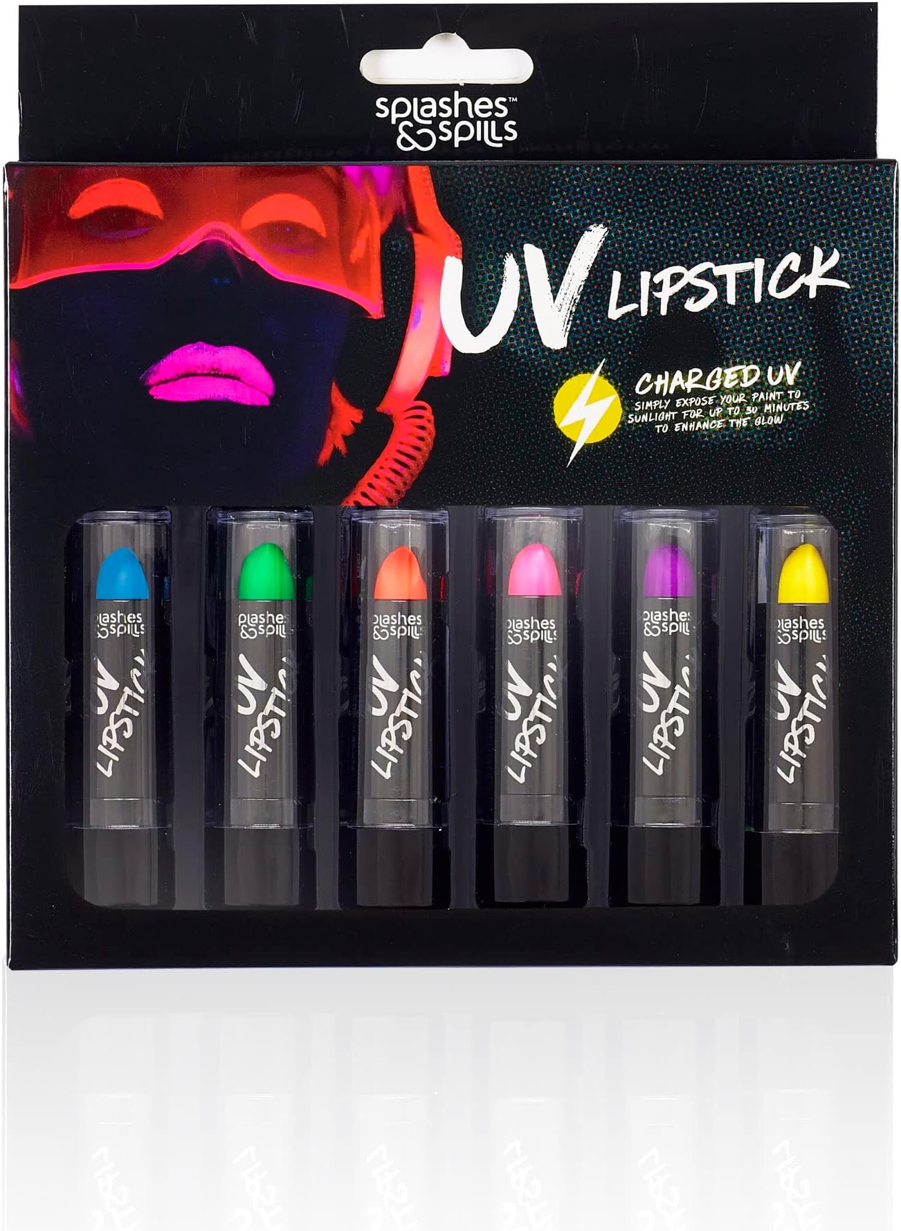 UV Blacklight Lipstick - 6 Color Variety Pack, 3.7g - Day or Night Stage, Clubbing or Costume Makeup
