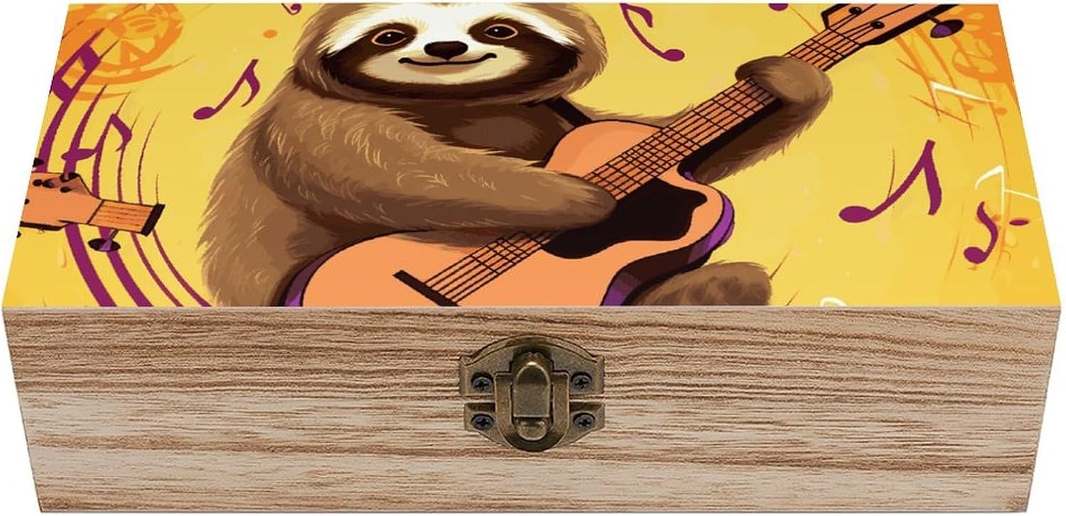 Music And Sloth Wooden Keepsake Box Storage Box with Lid