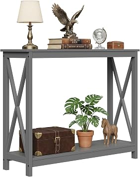 ZENY Console Table, Entryway Table, Narrow Sofa Table with 2-Tier Shelves, Entrance Table for Living Room, Entryway, Hallway, Foyer Grey