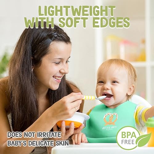 Miniatura 4 de Paquete de 12 baberos de silicona para bebés y recipientes de vidrio para alimentos para bebés, babero de silicona fácil de limpiar para bebés,