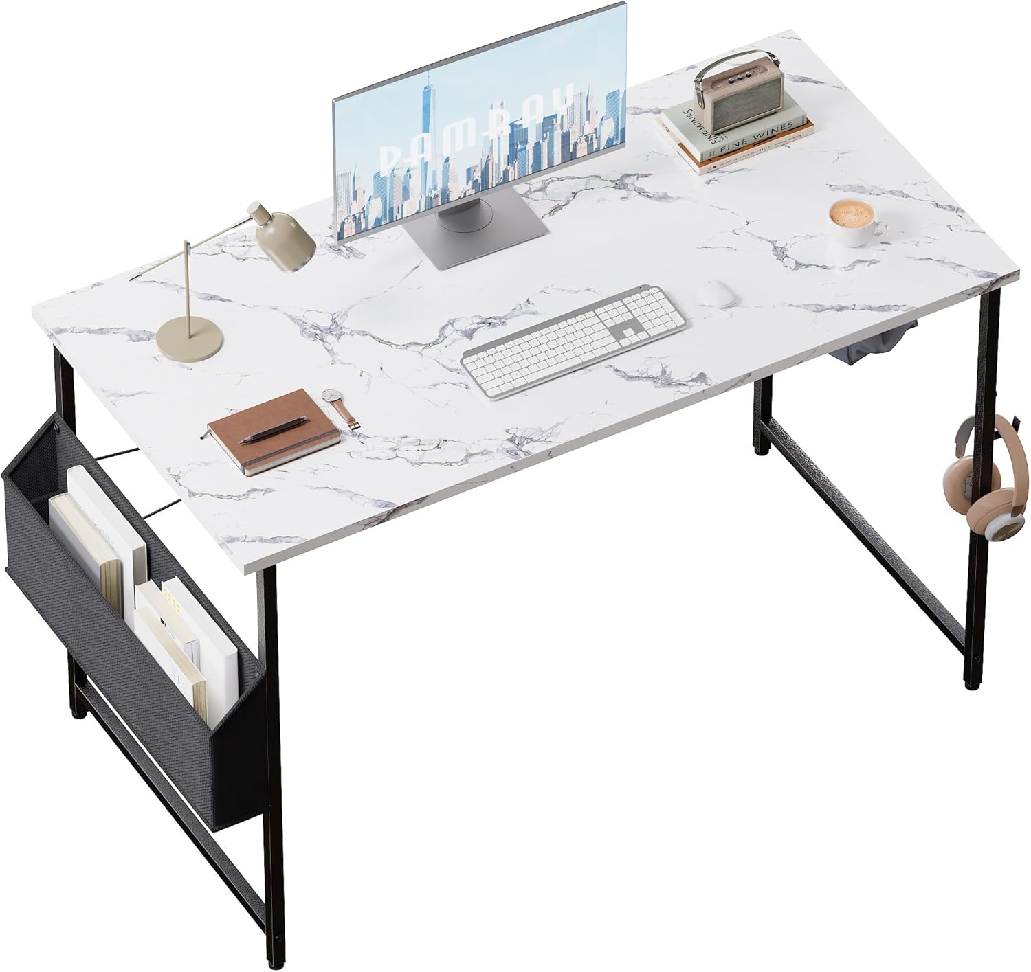 Pamray 47 Inch Computer Desk with Marble Top and Storage Bag