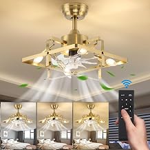 16" Gold Ceiling Fan with Light and Remote, Flush Mount Indoor, 6-Speed Reversible Motor for Bedroom, Living Room, Kitchen