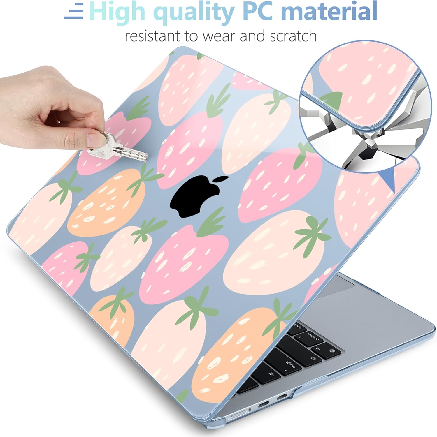 MEEgoodo Case for M5/M4/M3/M2 MacBook Air 13.6 inch 2026 2025 2024 2022, Fit Model A3449/A3240/A3113/A2681, Case Compatible with MacBook Air 13 inch, Cute Drawn Strawberries