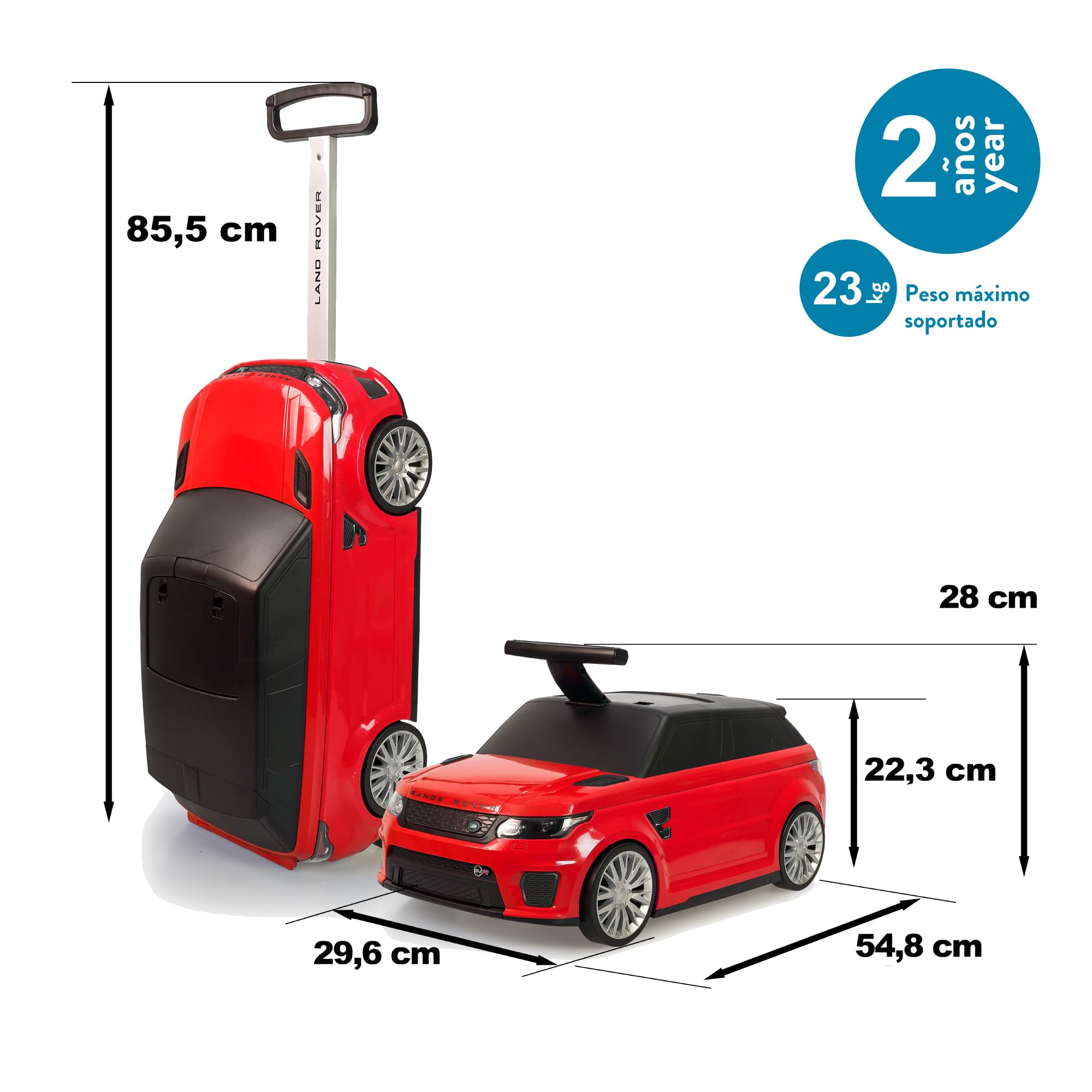 FEBER Range Rover Foot to Floor and Suitcase 2 en 1 Maleta Infantil para Viajes Coche Correpasillos Rojo