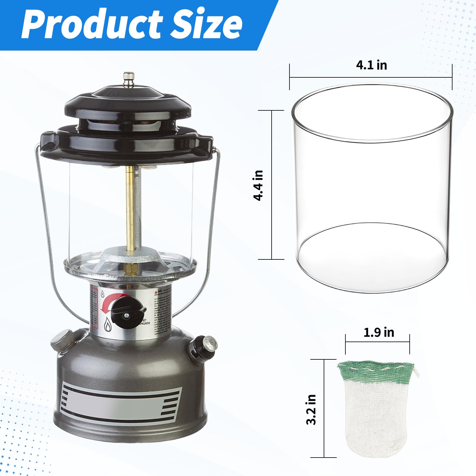 LVACODV 10-Pack Propane Lantern Mantles with Glass Globe: U-Shape & Standard Replacement Parts for Camping Lanterns. Clear Lantern Globe Compatible with Coleman Fuel Lanterns