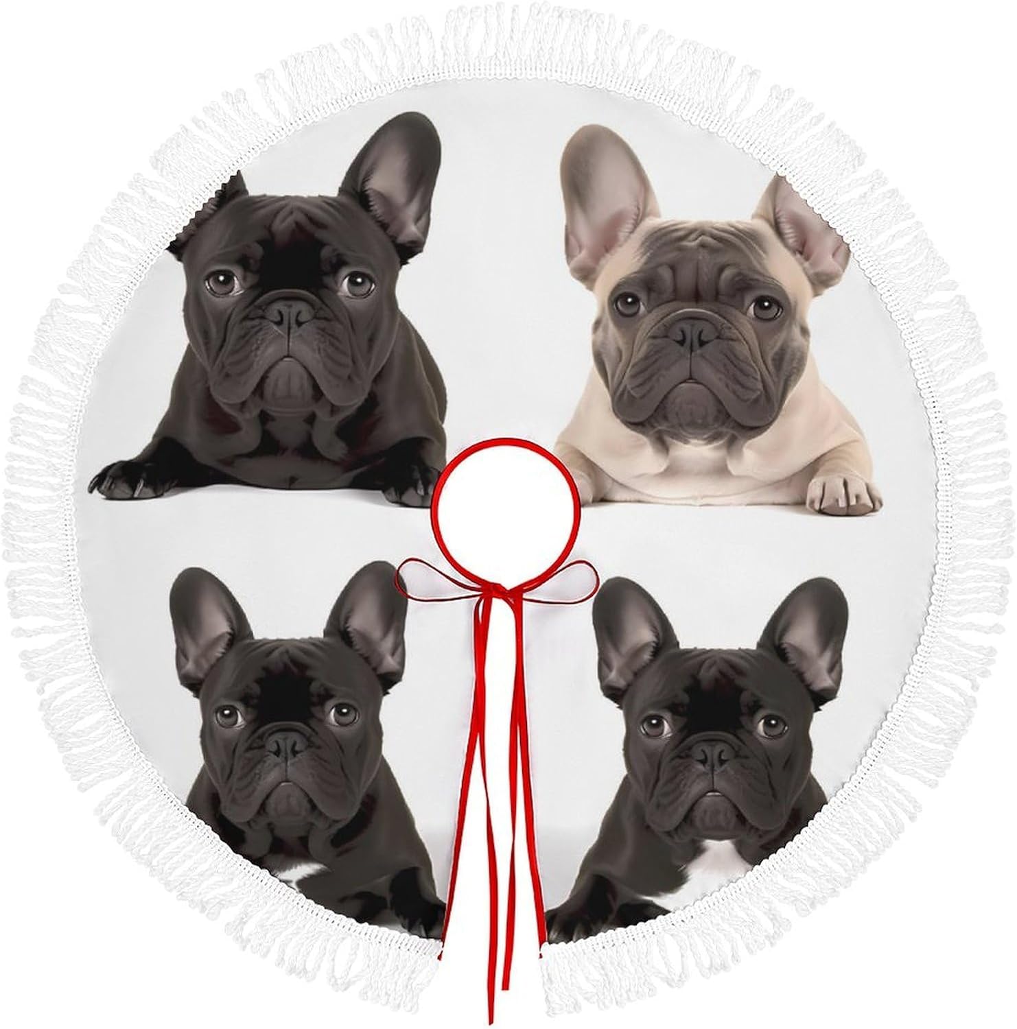 Christmas Tree Skirt Cute Xmas Trees Mat Skirts Personalization Christmas Round Tree Skirts for Holiday Party Decorative Supplies French Bulldog