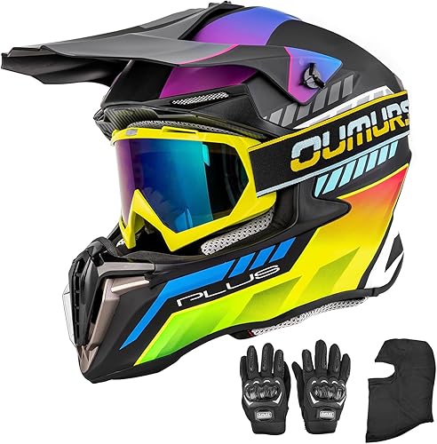 Casco de motocross para adultos con gafas, guantes y máscara, hebilla de liberación rápida, visera ajustable, casco para adultos, motocross,