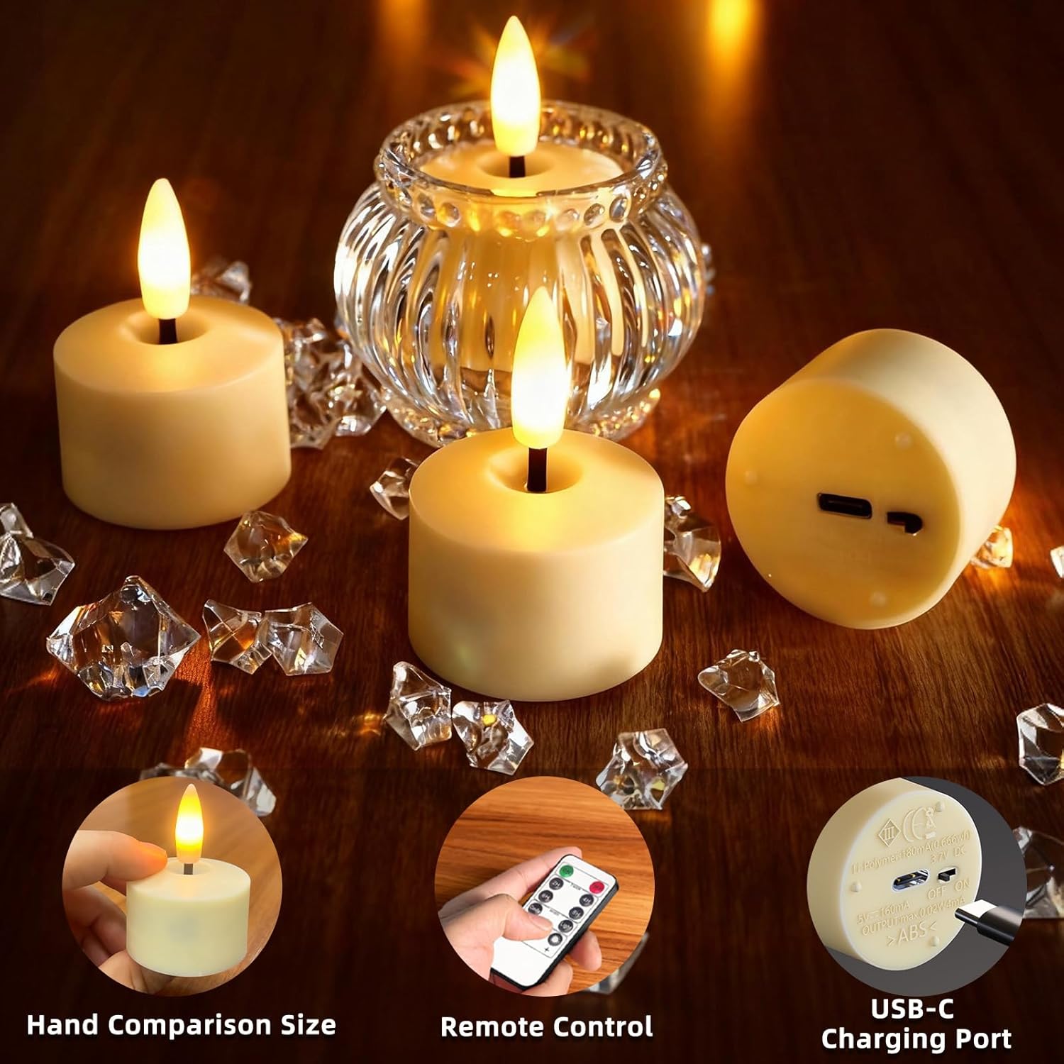 Rechargeable Tea Lights with Charging Cable & Remote Timer, 9 PCS Flameless LED Candles Battery Operated for Christmas Holidays Fall Wedding Table Centerpieces (1.5” x 2”)