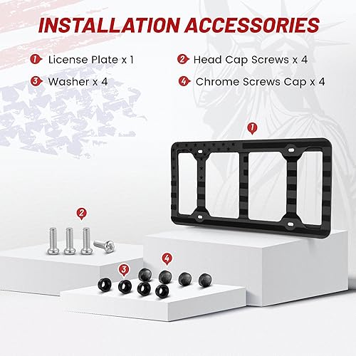 Miniatura 8 de RED WOLF Marco de silicona para placa de matrícula con bandera estadounidense, con estrellas y rayas 3D tenues, soporte para placa de matrícula