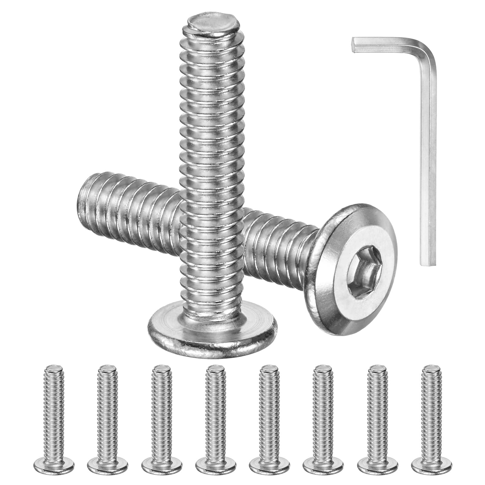 M METERXITY 10-Pack Flat Head Socket Cap Screws, 1/4-20x1-1/4" 304 Stainless Steel Hex Drive Fastener Kit with Hex Key for Machine/Furniture/Automobile/Marine, Full Thread UNC Hexagon Bolts