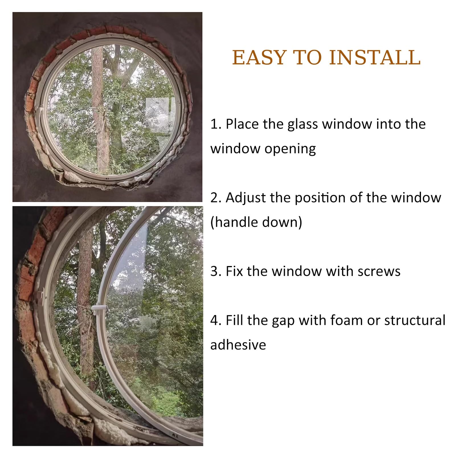 Ventanas Batientes Ventana Circular Giratoria De 360°, Ventana De Ventilación De Vidrio Templado Con Tirador, Ventanas De Recambio Para Viviendas Cobertizos Y Restaurantes(White,52cm/20.47in)