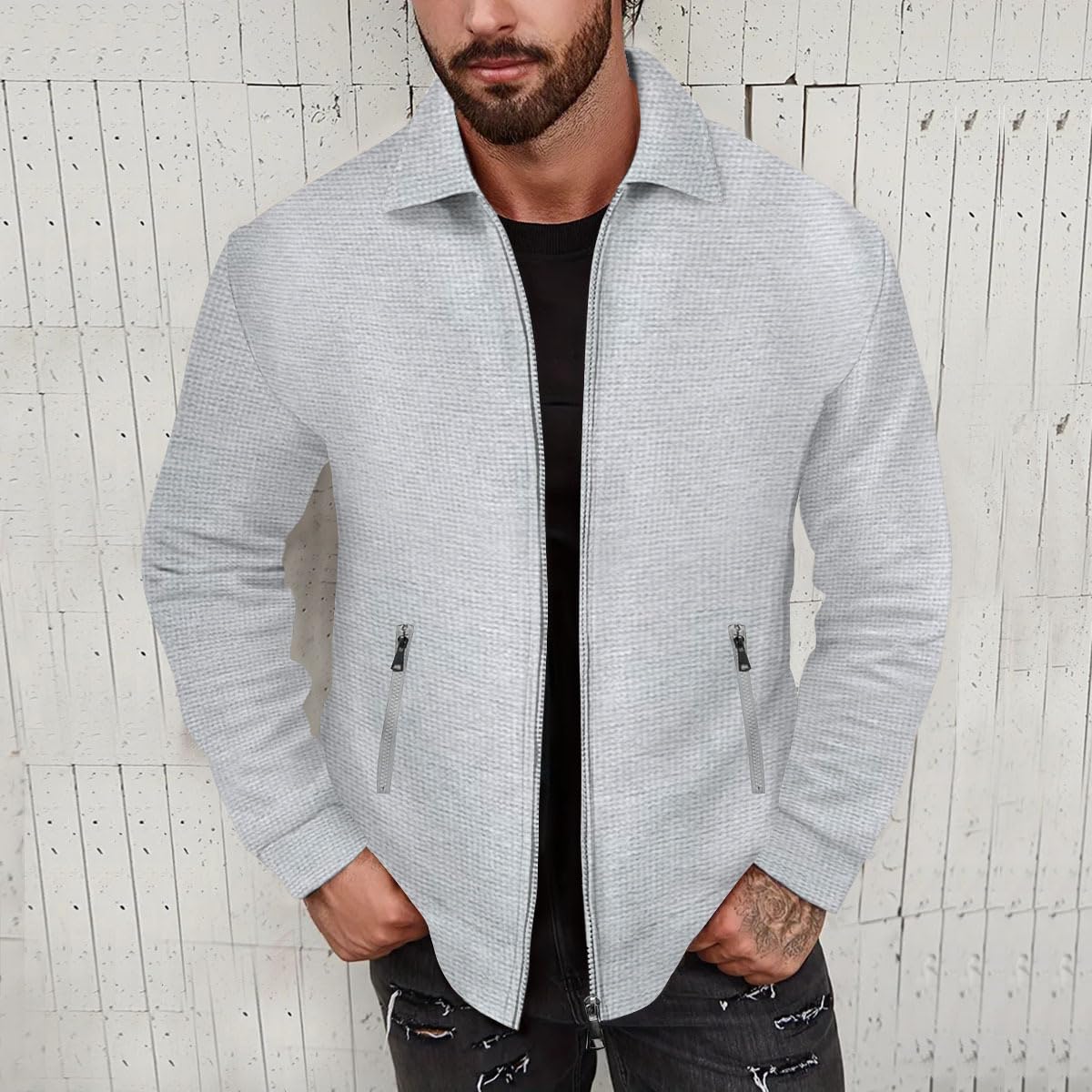 Herren 2-Teilige Waffel Soft Hoodies Sweatsuit Sets Male Trainingsanzug-Sets Mit Durchgehendem Reißverschluss, Trendige Jacke Anzug Business Outfits