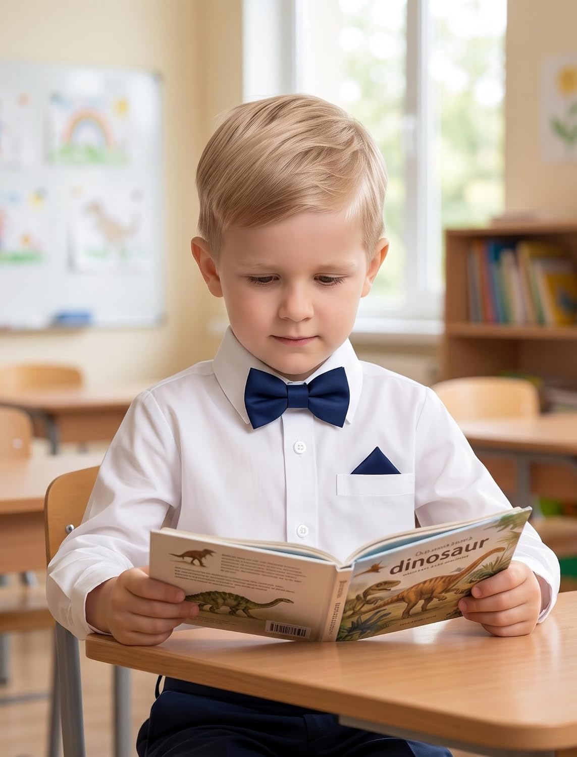 Jecson Boys Dress Shirts Long Sleeve with Bow Tie Size 2-6Y 2 Pack