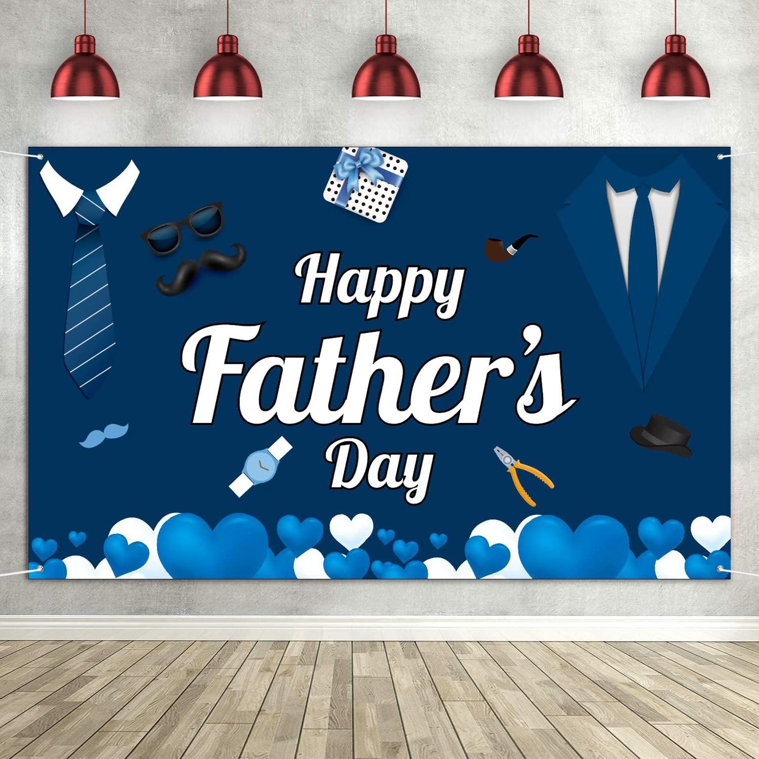 Amazon.com : Funnytree Happy Father's Day Party Backdrop Royal Gold I ...