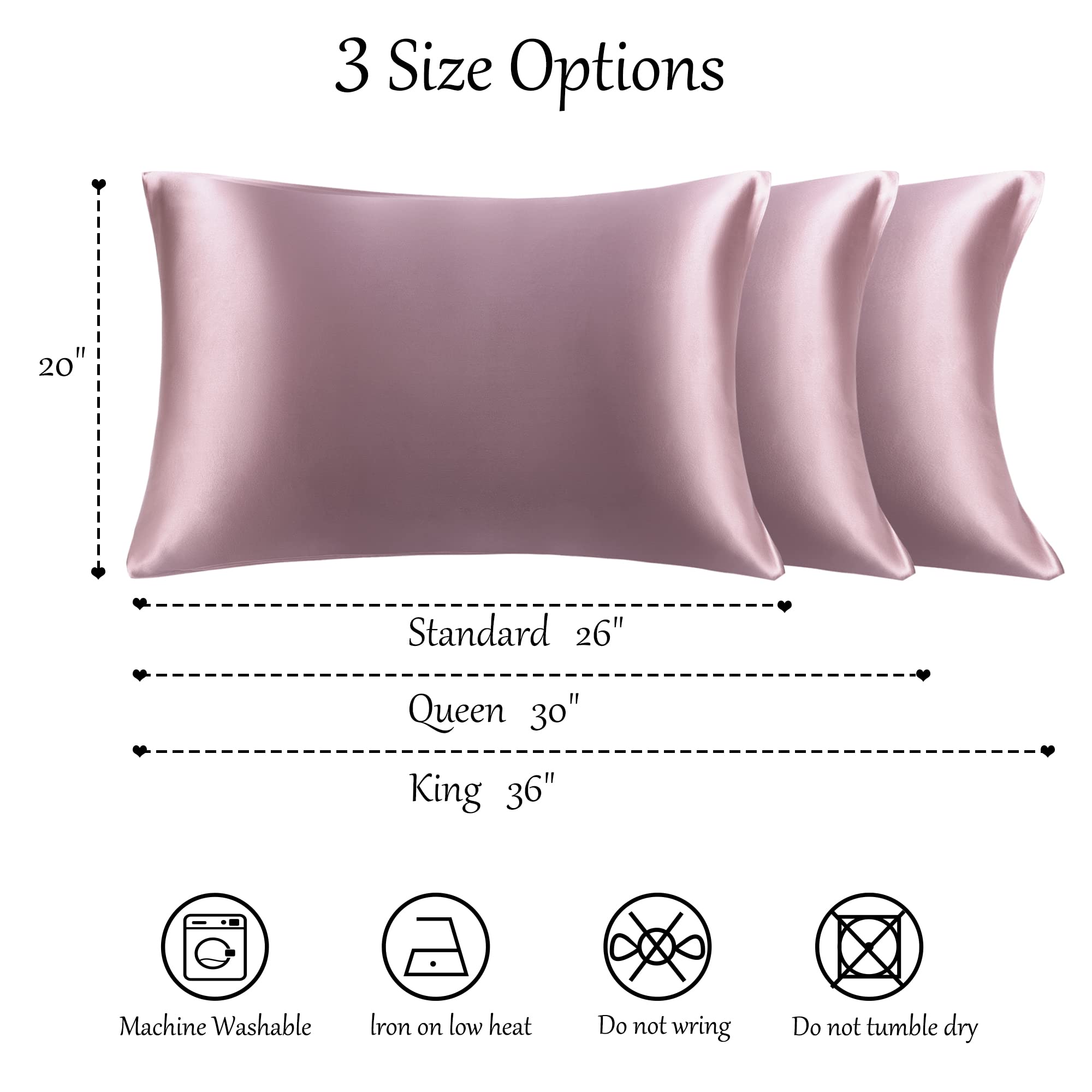 PiccoCasa - Funda de almohada de seda pura 100% natural para cabello y piel, ambos lados de 400 hilos, 19 momme de seda con cremallera oculta, 1 paquete, malva, tamaño Queen 50 x 76 cm