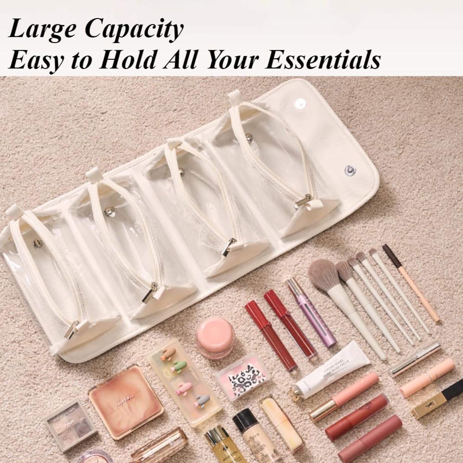 Trousse da viaggio impermeabile, 4 in 1, staccabile, grande capacità, trousse da toilette con 4 scomparti trasparenti staccabili, bianco, Impermeabile, da appendere
