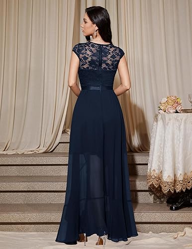 Miniatura 3 de Bbonlinedress Vestido de cuello en V para mujer con encaje floral alto-bajo, para invitadas de boda, graduación, cóctel, fiesta formal y dama de