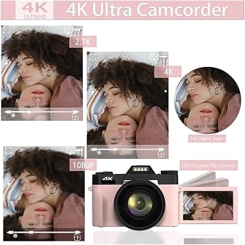 Vlogging Camera, 2 PCS 48MP Digital Photo Camera For Photography Flip Screen Selfile Camcorder 16X Zoom 4K Streaming Video Camera(128G TF CARD)