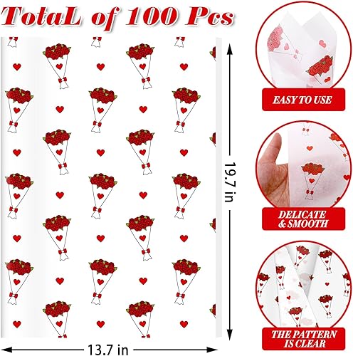 Miniatura 2 de Yaosunyuer Papel de seda de ramo de rosas de 100 hojas, papel de regalo de rosas de 20 x 14 pulgadas, papel de regalo para manualidades para el día