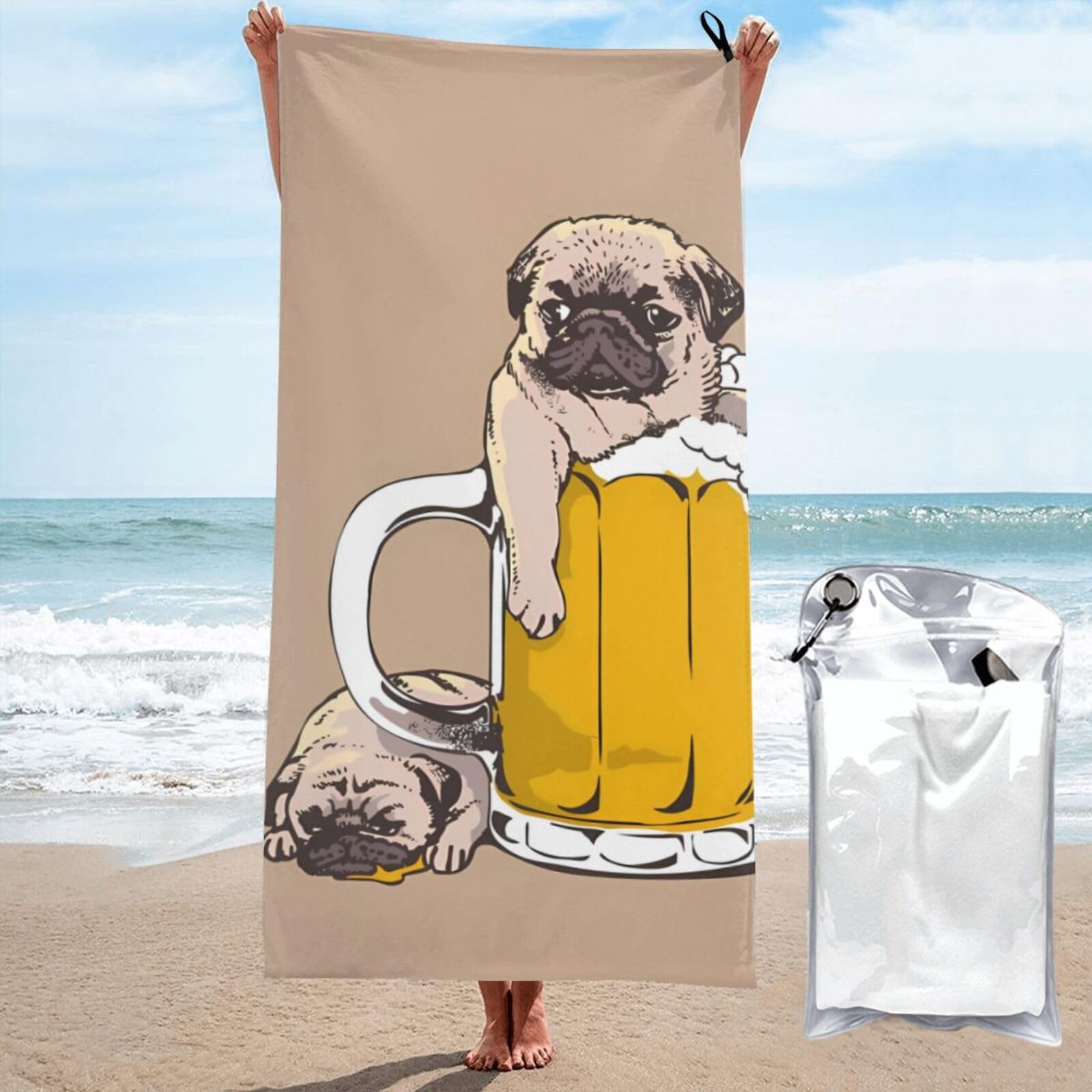 Amazon｜パグ 犬柄 バスタオル タオル 耐久性 吸水速乾 大判 ふわふわ