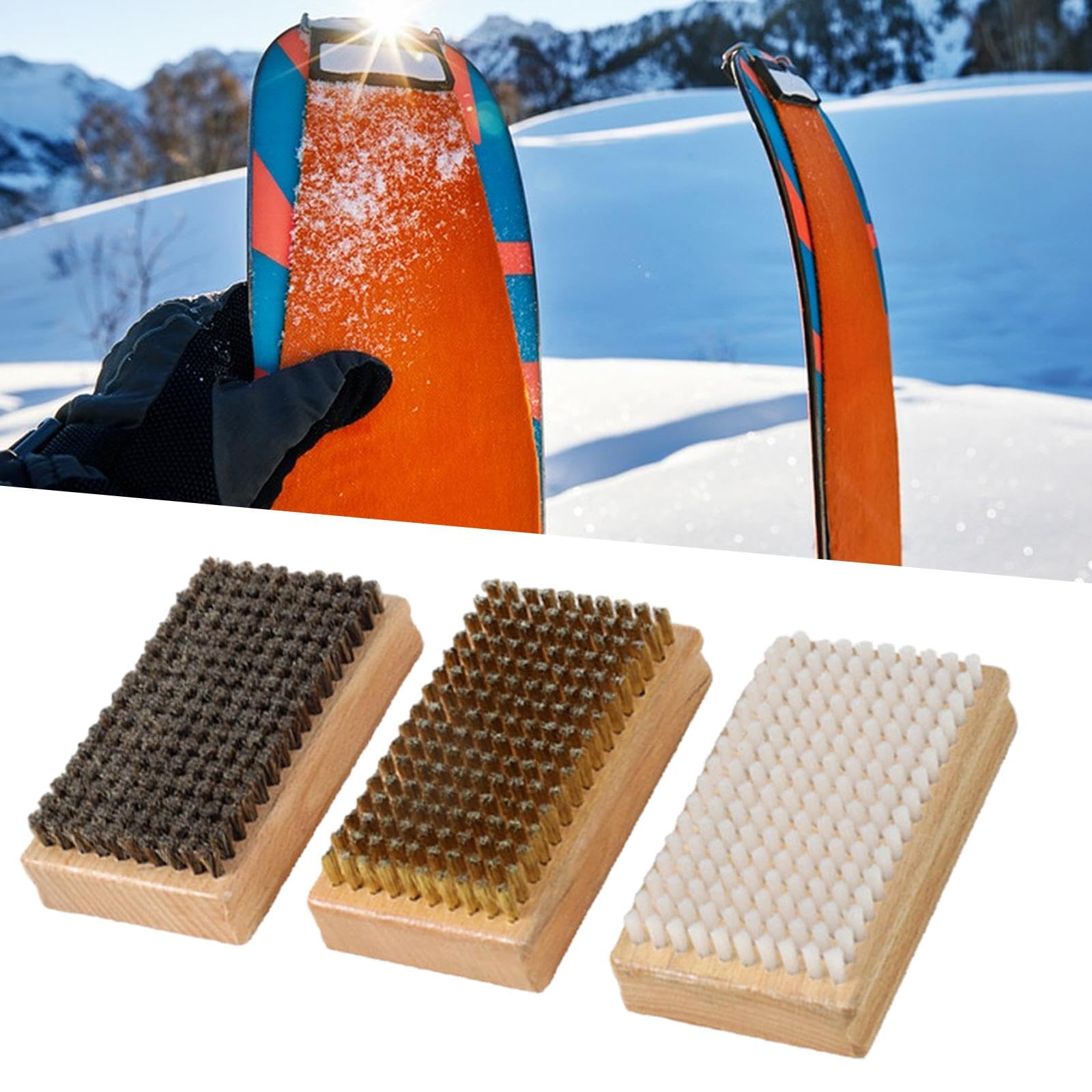 3X Spazzole per Cera da Snowboard, Set di Spazzole per Tavola da, Spazzole per Tuning, Spazzole per Manutenzione in Crine di Cavallo, Spazzole per