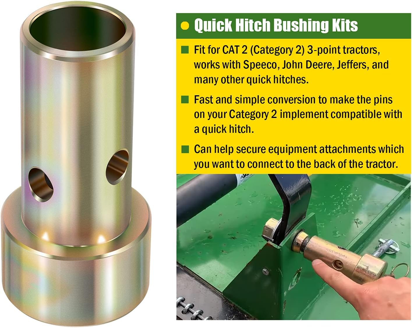 Yoursme for Cat 2 Quick Hitch Adapter Bushings Set Fit for Category II 3-Point Tractor 2 Pairs